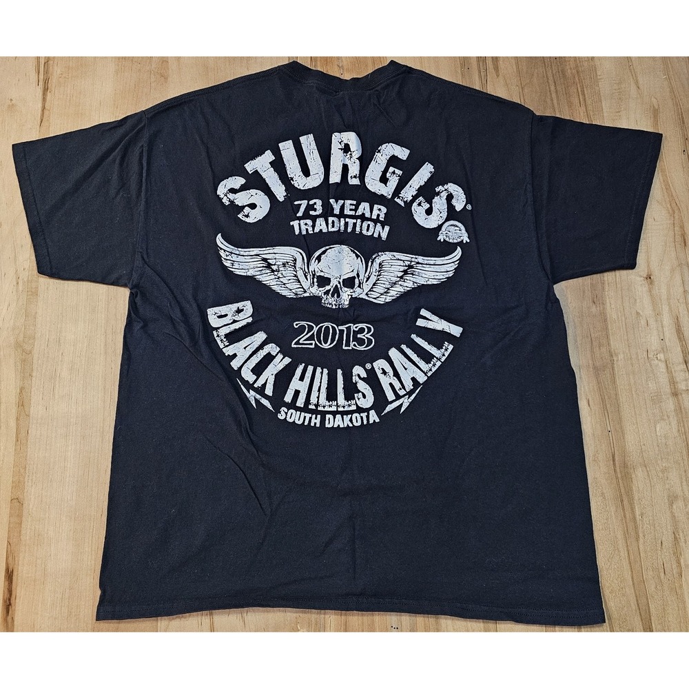 STURGIS 73rd Annual 2013 Black Hills Rally Mens T Shirt XL Black Skull‎ w/Wings